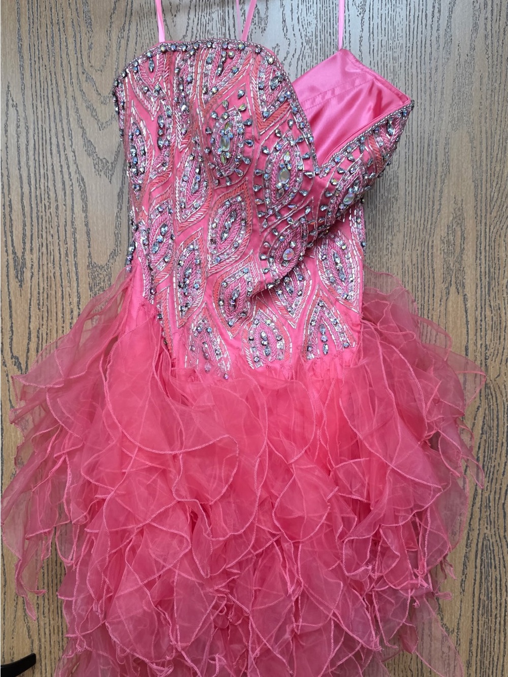 Jovani Hot Pink Beaded Ruffle Prom Dress